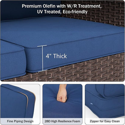 Outdoor Chair Cushions 23" x 24" x 4", Patio Deep Seat Replacement Cushions Set with Zippered Removable Cover, Weather-Resistant Olefin Fabric for Garden Chair Sofa Couch, Set of 2, Blue