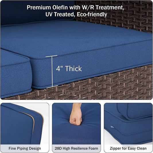 Outdoor Chair Cushions 23" x 24" x 4", Patio Deep Seat Replacement Cushions Set with Zippered Removable Cover, Weather-Resistant Olefin Fabric for Garden Chair Sofa Couch, Set of 6, Blue