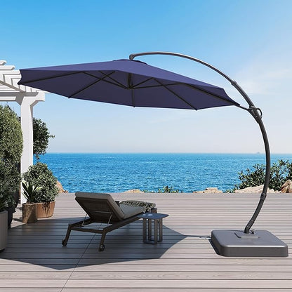 LAUSAINT HOME Sunbrella Outdoor Patio Umbrella with Base, 12FT Deluxe Curvy Cantilever Umbrella Offset Hanging Umbrella with 360° Rotation for Market, Pool, Deck, Garden, Backyard (Sunbrella Navy Blue)