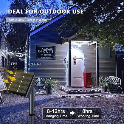 JMEXSUSS 4 Pack 100 LED Solar String Lights for Outside, 33ft White Solar Fairy Lights Outdoor Waterproof, 8 Modes Solar Christmas Lights for Garden Yard Tree Wedding Decorations