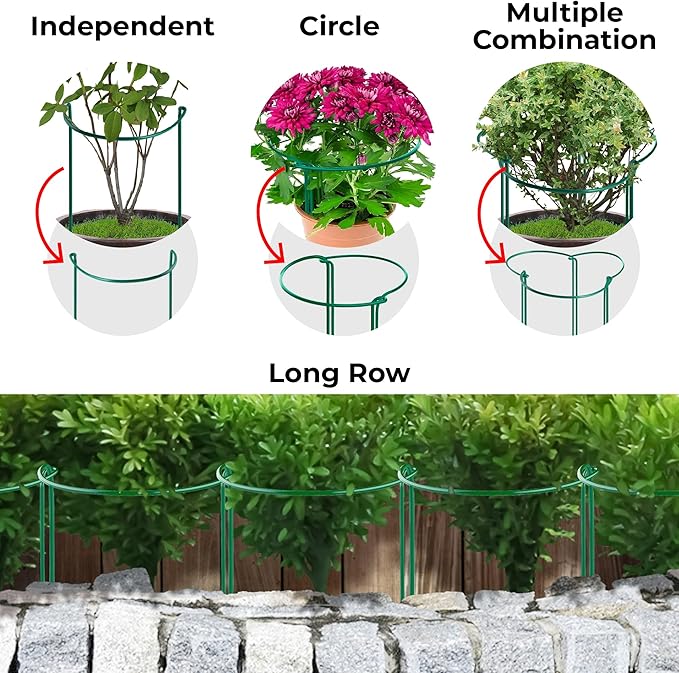 Tall Plant Support Stakes for Indoor and Outdoor - Peony Cages and Supports - Plant Cage Ring for Potted Flower - Peony, Tomato, Hydrangea, Rose Bush 10" W x 16" H (6 Pack)