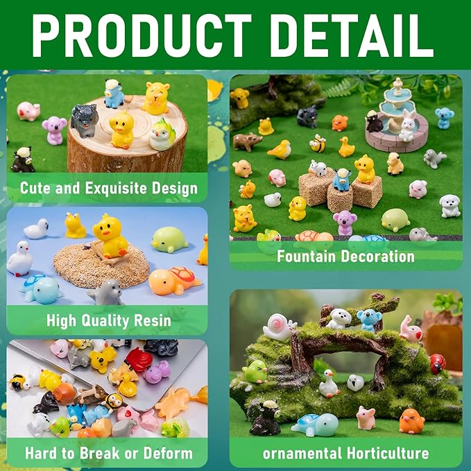 42pcs Mini Resin Animal 42 Styles Figures Bulk Tiny Resin Animals Little Miniature Small Animal for Micro Fairy Garden Landscape Accessories Dollhouse Hide Crafts Decor Aquarium