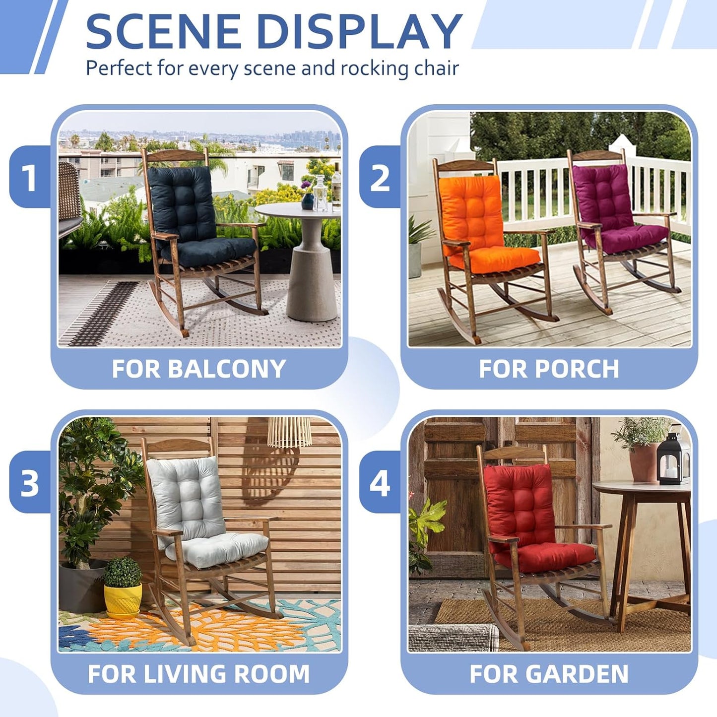 Patio Seat Cushions Set of 1, Indoor Outdoor Furniture Cushions, Tufted Rocking Chair Cushion Pad, Orange