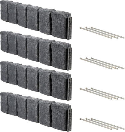 Beuta Landscape Edging | Garden Edging Border | Faux Stone Block XL for Lawn Edging, Flower Beds & Yard Edging – 4 Pack | Each Section Has 6 Blocks 48" L x 4" W x 9.5" H | 12 Spikes | Charcoal