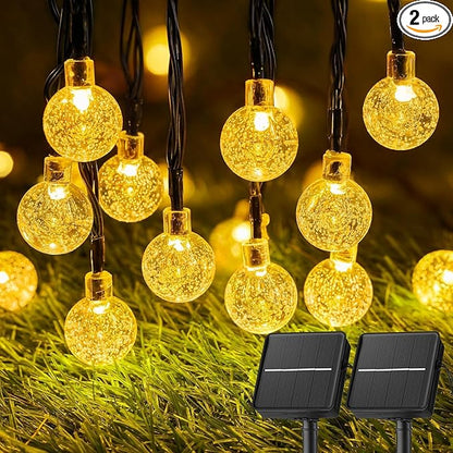 Solar String Lights Outdoor Waterproof, 2 Pack 60 LED 36.5 FT Each, Solar Powered Patio Lights with 8 Lighting Modes for Garden Yard Porch Wedding Party Decor (Warm White)