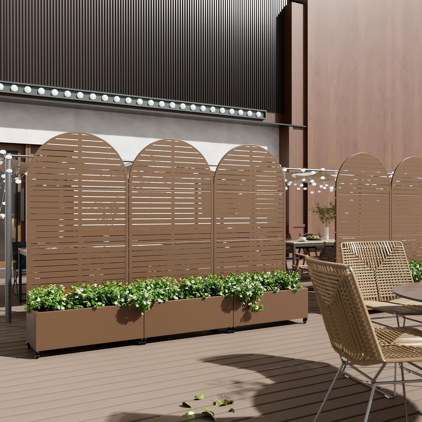 Casaphoria Metal Raised Garden Bed with Trellis and Wheels, 72"x35"x16" Arched Planter Box for Climbing Plants, Vegetables & Vines, Features Drainage Holes and Privacy Screen (Brown-Louvered)