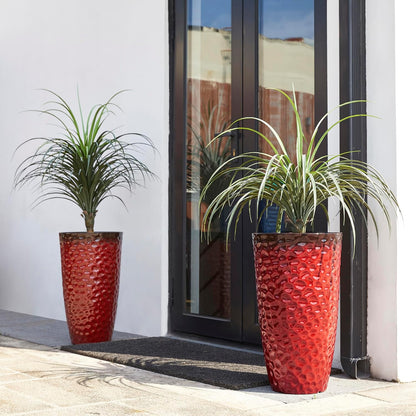 Glitzhome Set of 2 Oversized Plastic Planters for Plants,23.75" H Large PP and Stone Honeycomb Textured Gradient Red Planter Tall Planter Pot with Drainage Hole for Outdoor Front Porch and Patio Deck