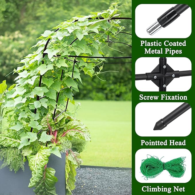 Garden Arch Trellis for Climbing Plants Outdoor 7.2 ft Height Large Tunnel Trellis Support for Vegetables Plant Cucumber Trellis for Garden Raised Bed, Black