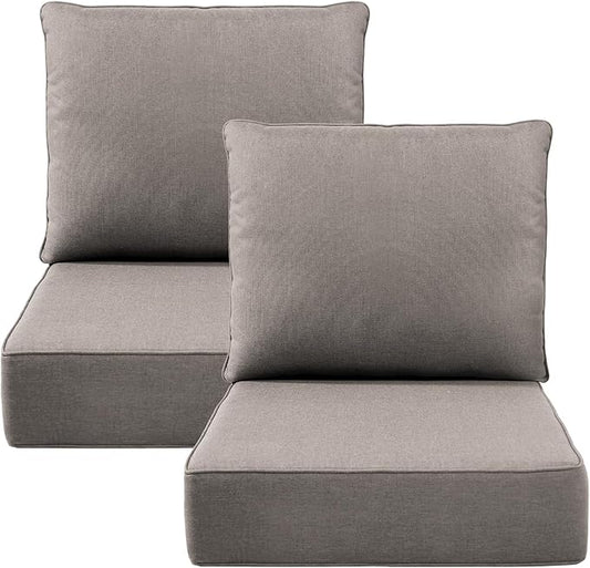 Luxury 6" Outdoor Cushions for Patio Furniture, 24x24x6" Thick Seat Cushion Set of 2, Fade Resistant Couch Chair Replacement Cushions High Density Deep Wicker Chair Cushion w/ Removable Cover Gray