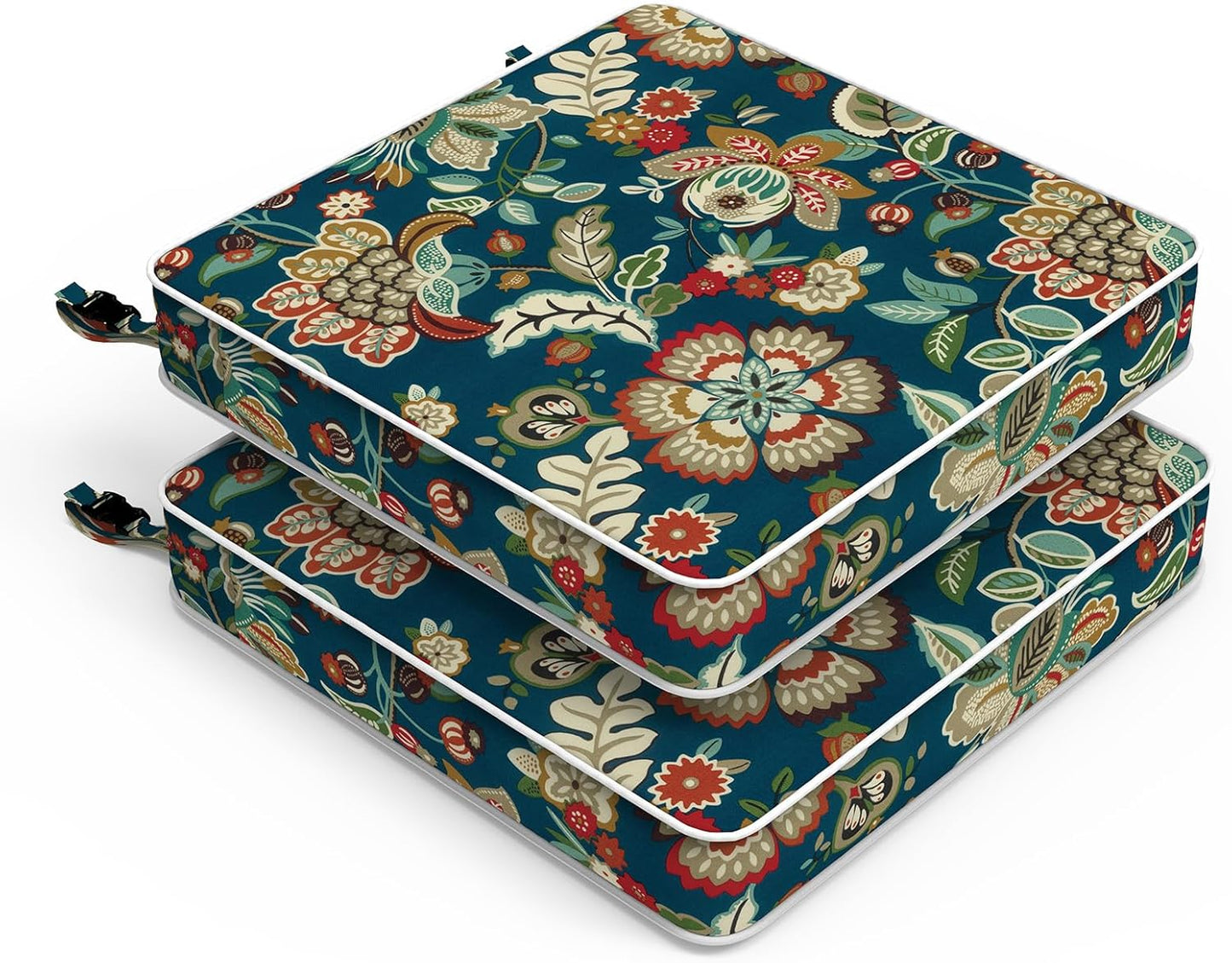 LVTXIII Patio Chair Cushions 22"x22"x3", Water-Repellent Outdoor Seat Cushions for Patio Furniture, Square Chair Pads with Ties for Home Garden Decoration, Set of 2, Peacock Blue