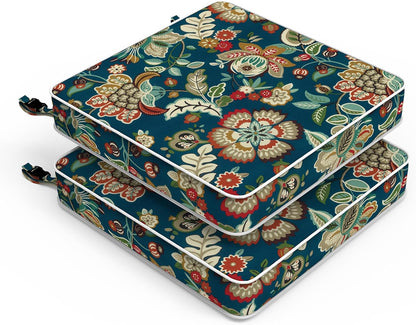 LVTXIII Patio Chair Cushions 22"x22"x3", Water-Repellent Outdoor Seat Cushions for Patio Furniture, Square Chair Pads with Ties for Home Garden Decoration, Set of 2, Peacock Blue