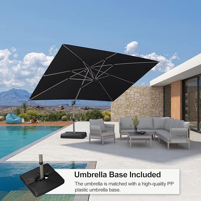 PURPLE LEAF Patio Umbrella with Base Included, 10‘×13’ Outdoor Aluminum Cantilever Umbrella with 360° Rotation, Aluminum Large Offset Umbrella for Outdoor Garden Pool, Black