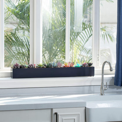 DR&Co Modern Grey Rectangle Planter Box, 16" Metal Planter Perfect for Succulent, Narrow Box for Table or Window Sill, Rectangular Stainless Steel Long