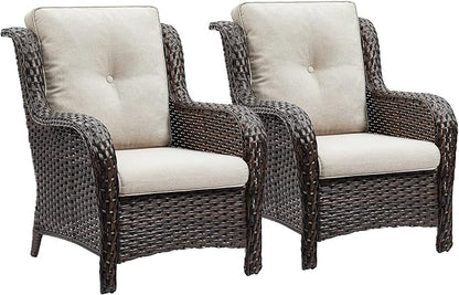 Rilyson Outdoor Wicker Patio Chairs Set of 2: Rattan Dining Chairs Porch Chairs Outdoor Club Chairs with high Back and Deep Seating (Brown/Beige)
