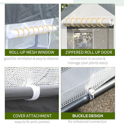 Outsunny 10' x 7' x 7' Greenhouse, Walk-in Outdoor Tunnel Green House with PE Cover, Steel Frame, 2 Roll-Up Zipper Doors & 4 Windows for Flowers, Vegetables, Tropical Plants, White