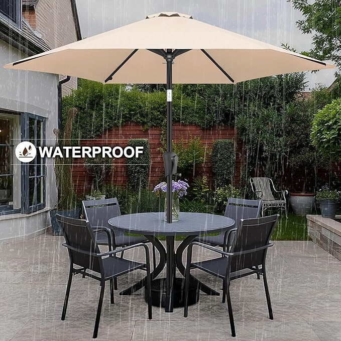 FLAME&SHADE 10ft Patio Umbrella - Outdoor Umbrella with 6 Sturdy Ribs, Push Button Tilt and Crank, UV Protection Table Market Umbrella for Pool, Porch，Garden, Deck, Backyard (Beige)