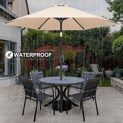 FLAME&SHADE 10ft Patio Umbrella - Outdoor Umbrella with 6 Sturdy Ribs, Push Button Tilt and Crank, UV Protection Table Market Umbrella for Pool, Porch，Garden, Deck, Backyard (Beige)