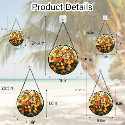 Stained Glass Suncatcher, Orange Green Fruit Tree Sun Catcher Landscape Stain Glass Window Hanging Decoration Mother's Day Birthday Gifts for Women Men Mom Nana 6.3 in