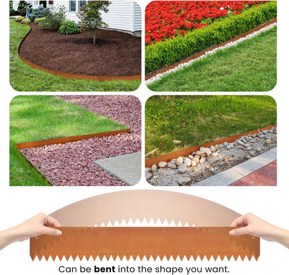 Corten Steel Landscape Edging Steel Landscaping Edging Metal Garden Edging Lawn Edge Border Rust Patina 40 Inch Strips 6 Inch Depth Hammer-in for Outdoor Yard Lawn Flower Plant 6 pcs