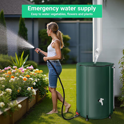 132 Gallon / 500L Collapsible Rain Barrel, Foldable PVC Water Barrels to Collect Rainwater from Gutter, Portable Water Collection System with Hose Spigot, Garden Water Catcher Collector Green