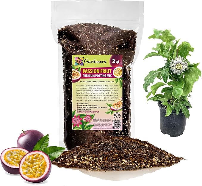 GARDENERA Premium Passion Fruit Potting Soil Mix - Perfect Balance of Nutrients, Drainage, and Aeration for Thriving Passion Fruit Vines - 2 Quart