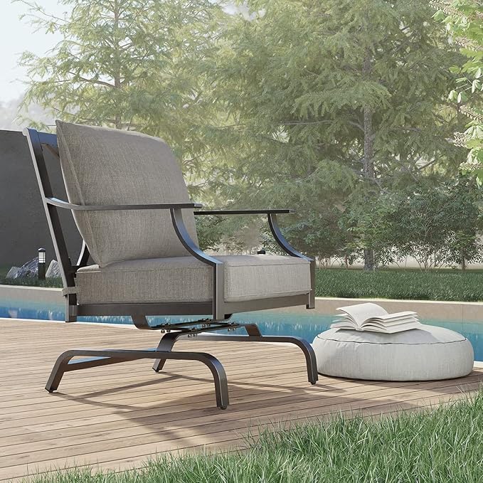 Grand patio 2-Piece Patio Furniture Sets Patio Chair Motion Chairs Set Chat Set with Grey Cushions, Shake of 5-10°, Matched with Different Types of Tables