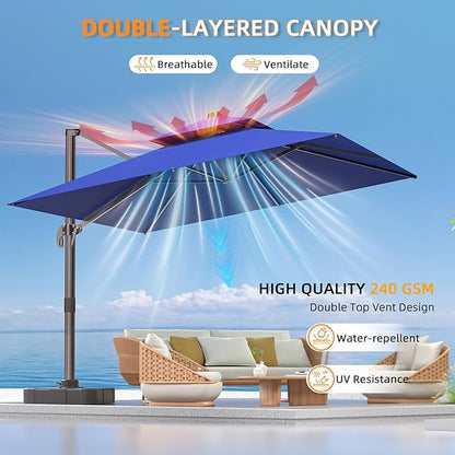 10' X 13' Outdoor Patio Umbrella Large Rectangle Cantilever Umbrella Heavy Duty 360°Rotation Offset Umbrella for Garden Deck Pool Patio,Navy Blue