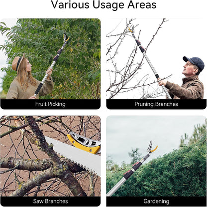 FLORA GUARD 4.6-10ft Extendable Tree Pruner，Cut and Hold Pruning Trimmer - Long Reach Pole Saw, Telescoping Fruit Picker, Branches Bypass Lopper - Lightweight Tree Trimmers Long Handle Pruner
