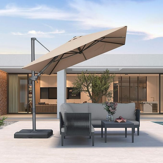PURPLE LEAF 8' X 10' Left-right Tilting Outdoor Patio Umbrella Swivel Offset Cantilever Heavy Duty Rectangle Aluminu Umbrella with UV Resistant for Deck Pool Patio Backyard, Sand Dune