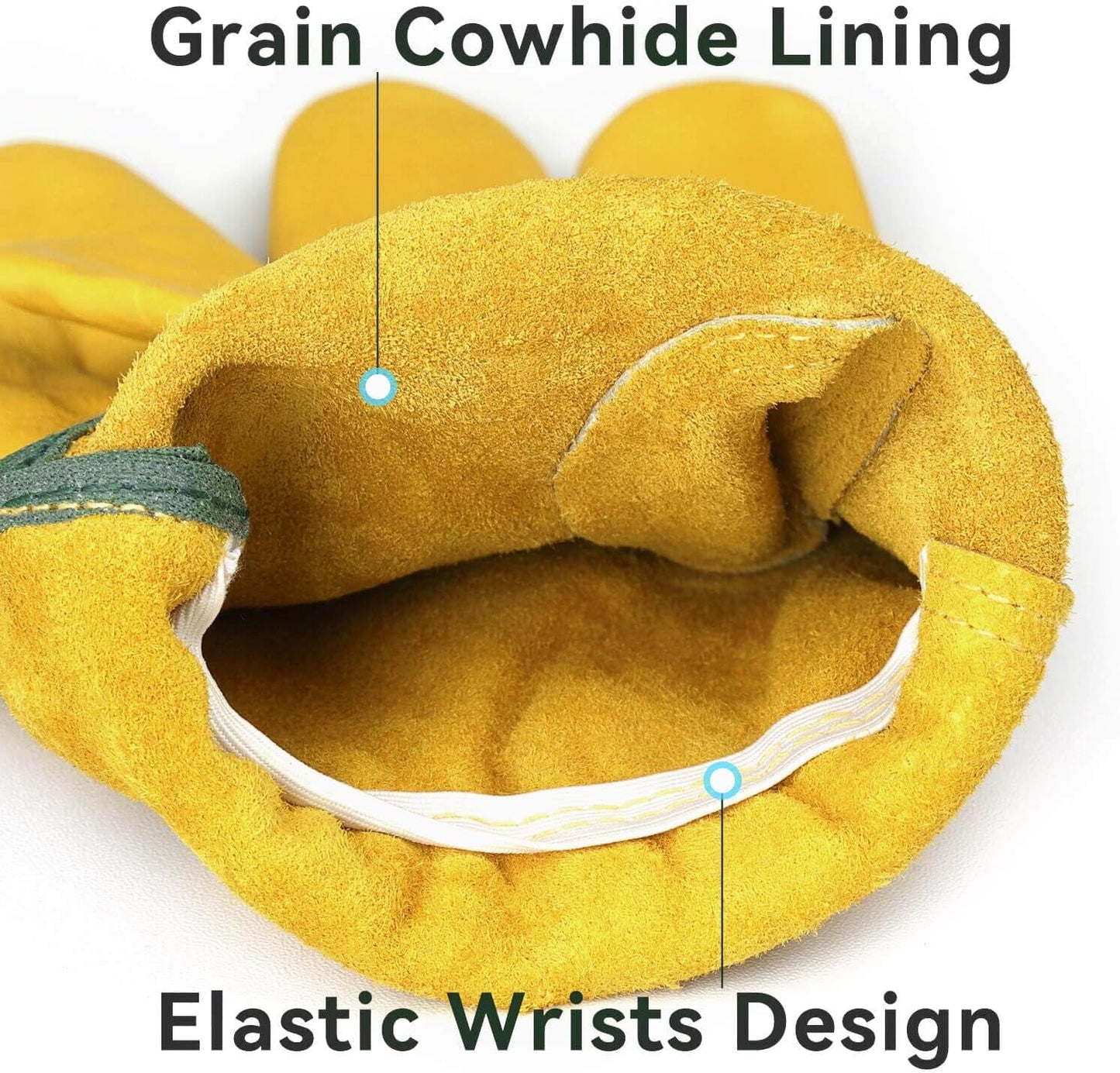 OZERO Leather Work Gloves Flex Grip Tough Cowhide Gardening Glove for Wood Cutting/Construction/Truck Driving/Garden/Yard Working for Men and Women 1 Pair (Gold,X-Large)