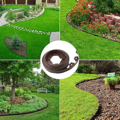 Landscape Edging 33ft,Garden Edging Borders[Extra Tall 4IN ] Flexible Lawn Edging Kit with 30pcs Spikes,Heavy Duty Landscaping Edge Mini Plastic Fence for Yard Grass Flower Bed -Brown