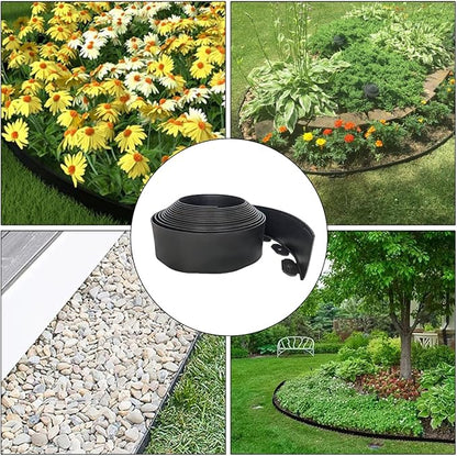 Landscape Edging Border 33FTx 4 Inch Tall, Plastic Garden Borders Edging with 30 Spikes,Flexible Lawn Edging Edge for Garden,Grass,Flower Beds, Yard, Paver,Pathway-Black