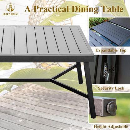 HERA'S HOUSE Red Patio Dining Sets for 8, Extendable Outdoor Table and Chairs Set, 9 Pieces Rectangular Metal Table Chairs for Patio Lawn Garden Porch