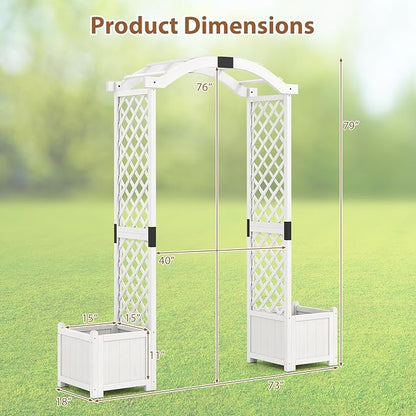 Giantex Garden Arbor with Planter Boxes, Wooden Arch with Trellis and Raised Garden Bed for Climbing Vine Plants Vegetables Herbs, Decorative Arbor Archway for Wedding, Ceremony, Party (White)
