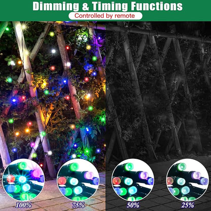 LitHome 100 LED Solar Christmas String Lights Outdoor, 33FT 34Colors Solar/USB String Lights Waterproof with Remote, 102 Modes Color Changing Christmas Light Dimmable for Xmas Tree Party Indoor Decor