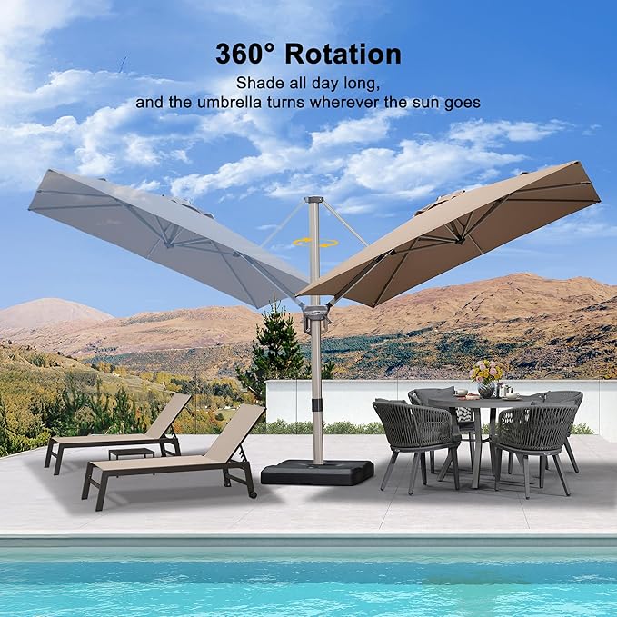 PURPLE LEAF Patio Umbrella with Base Included, 8ft Outdoor Aluminum Cantilever Umbrella with 360° Rotation, Champagne Offset Umbrella for Outdoor Garden Pool, Taupe