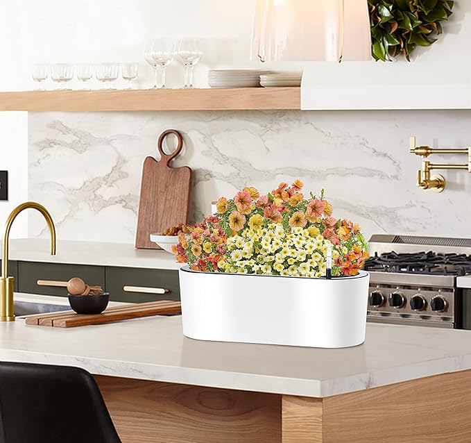 SAROSORA 16" Oval Self Watering Planter with Water Level Indicators for Plants & Flower Home Garden Outdoor Indoor Succulent | Herb pots | Window Box (1, Oval, White)