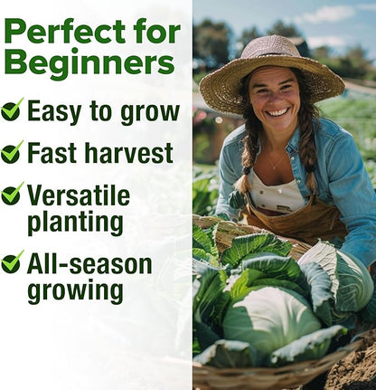 HOME GROWN 7 Cabbage Seeds for Planting - 2000+ Heirloom 𝗡𝗢𝗡-𝗚𝗠𝗢 𝗨𝗦𝗔 Seeds - Golden Acre,BokChoy,Savoy,Michihili, Red Acre, Copenhagen Market,Jersey Wakefield - Vegetable Seeds for Planting