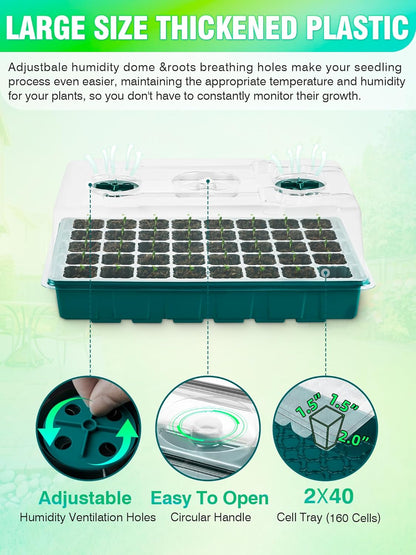 Seed Starter Tray with Grow Lights and Heat Mat, 3-in-1 Soil Meter, 80-Cell Seed Growing Tray, Germination & Plant Propagation Station for Indoor Plants 2-Pack