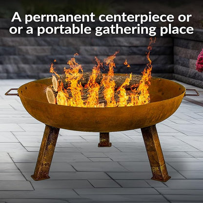 Sunnydaze 30-Inch Cast Iron Heavy-Duty Fire Pit for Outside - Wood-Burning Outdoor Fire Pit Bowl with Handles - Oxidized Finish