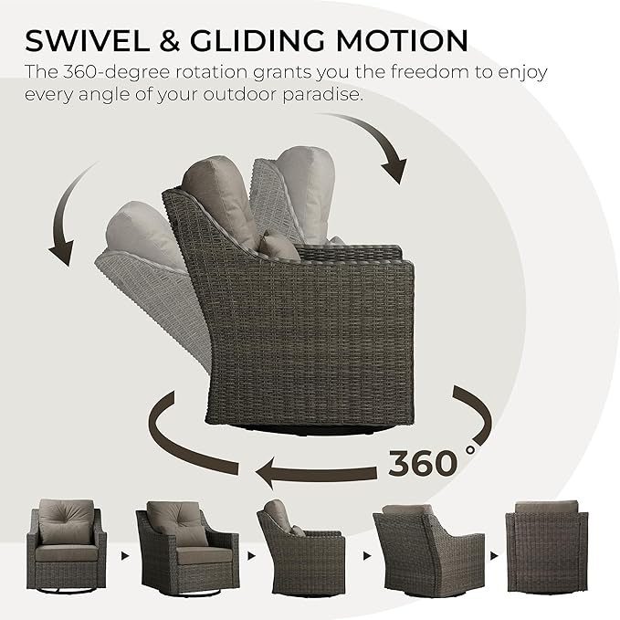 CHITA Patio Wicker Chair, 360° Rocking Swivel Outdoor Rattan Chair with Thickened Cushions for Backyard, Poolside, Garden or Porch