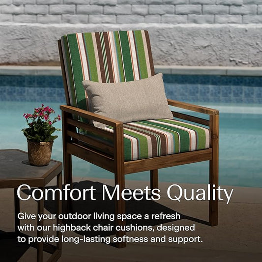 Honeycomb Outdoor Highback, 21 x 42, Stripe Pine Green Chair Cushion for Patio Furniture