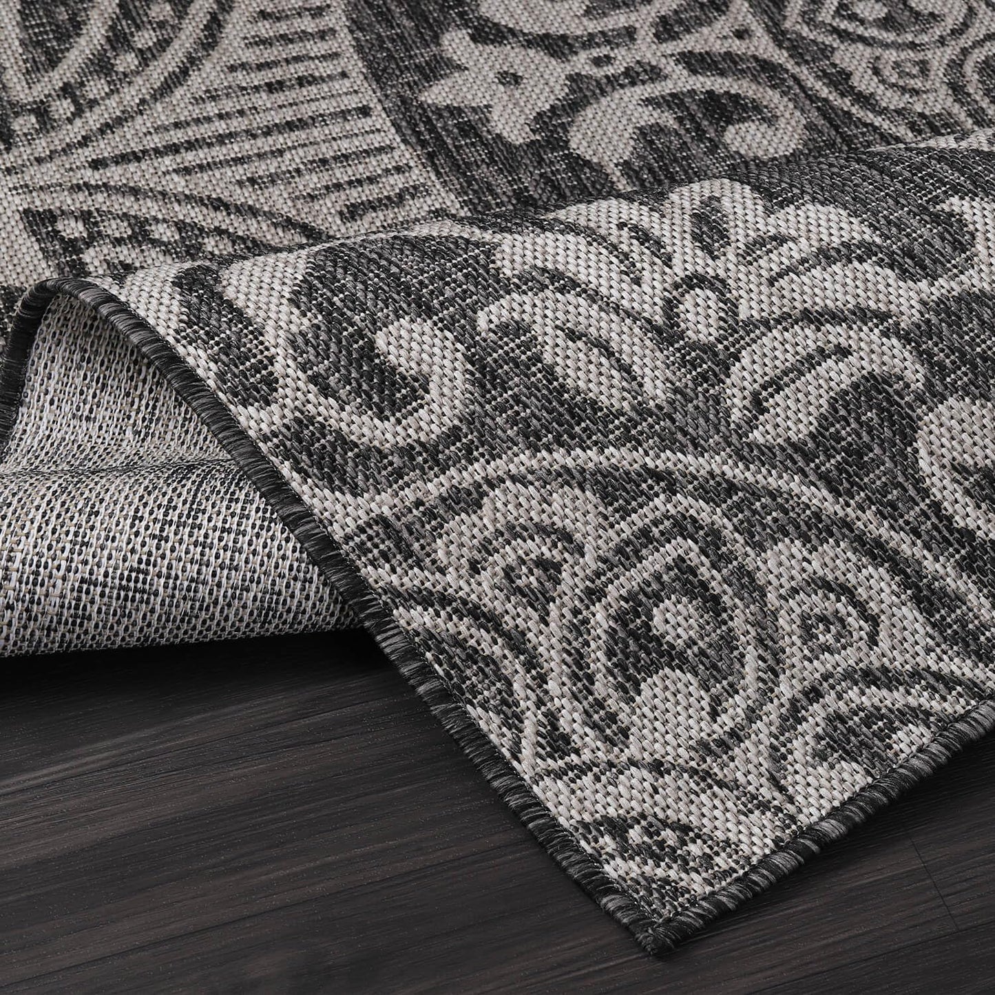 Medallion Outdoor Rug 5x7 Washable Outside Carpet for Indoor Patio Porch Waterproof Easy Cleaning Non Shedding Area Rugs Dark Gray 5 x 7