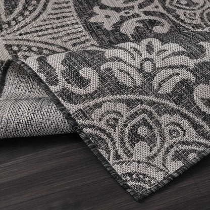 Medallion Outdoor Rug 9x12 Washable Outside Carpet for Indoor Patio Porch Waterproof Easy Cleaning Non Shedding Area Rugs Dark Gray 9 x 12
