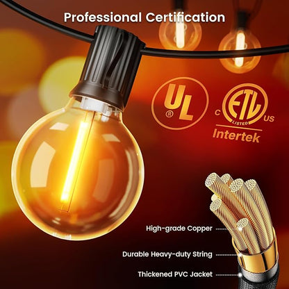 OHLUX Outdoor String Lights, 180FT G40 Globe LED Patio Lights with 82 Dimmable Plastic Bulbs 2 Spare, 2200K Waterproof Connectable Hanging Lights for Backyard Porch Cafe Party Decor, E12 Socket