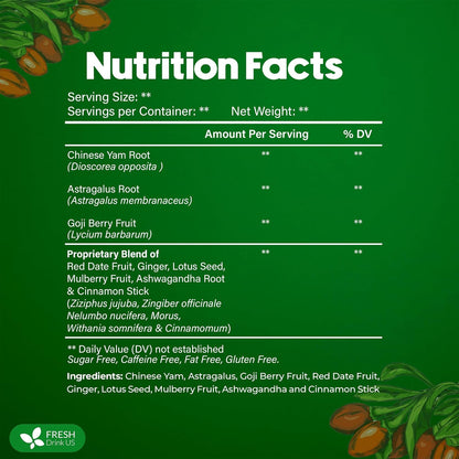 FreshDrinkUS, 24 Packs of Premium Herbal Kidney Support Tea – Ginseng Six Treasure Blend, 9 Powerful Ingredients, 10g/Bag – Men's Wellness Tea with Ginseng and Five Treasure Aid Root.