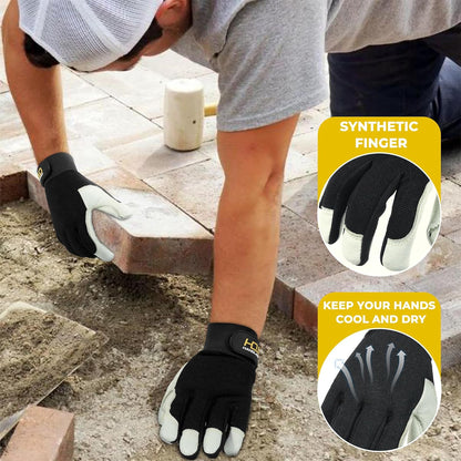 HLDD HANDLANDY Leather Work Gloves for Men & Women, Adjustable Wrist Cowhide Gardening Glove with Reinforced Palm for Driver
