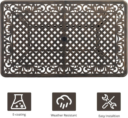 Outvita 59inch Patio Dinning Set, Outdoor Cast Aluminum Large Rectangle Table with Umbrella Hole and 6 Pieces Dining Chairs with Cushion for Backyard Pool Balcony Deck