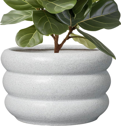 SQOWL Ceramic Planter Pot 13.5 Inch - Plant Pot Indoor with Drainage Hole Large Flower Pot Outdoor Modern Planter House Plant Pot for Office Front Door Porch Decor White