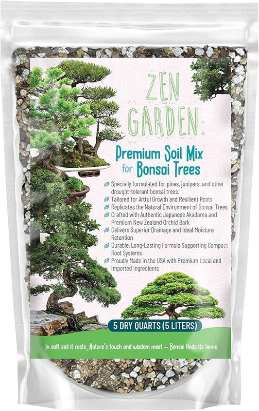 Zen Garden Bonsai Soil Mix – Fast-Draining & Organic for Junipers, Pines, and Drought-Tolerant Bonsai Trees – Handcrafted in The USA with Japanese Akadama & Pumice (10 quarts)